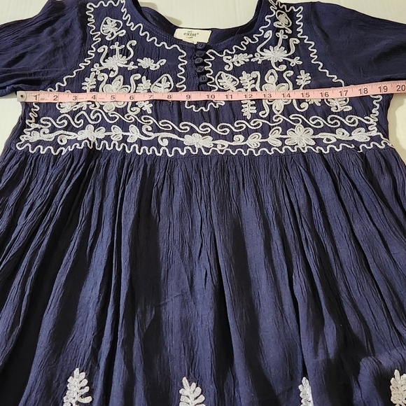 Exist Dress Tunic Blue Floral Embroidered Pullover Baby Doll Women Size M Boho - Picture 13 of 16